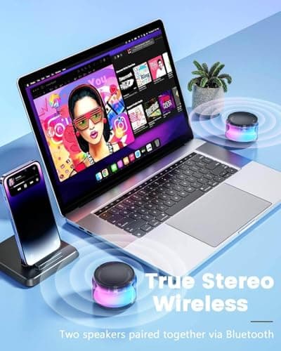 Bluetooth Speaker,Portable Wireless Speakers With RGB Light,5-20H Playtime Stereo Bass, IPX5 Waterproof,Mini Speaker Wireless BT 5.2 Dual Stereo Pairing,10M Range for Home Party Camping Travel,Outdoor — view 6