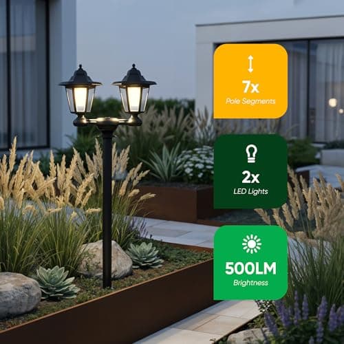 Gardenwize 3-in-1 Solar Powered Double Headlamp – Wall, Stake, or Floor Mount Outdoor Light, Eco-Friendly Solar Garden Lights with Bright LEDs, 1.5m Tall — view 5