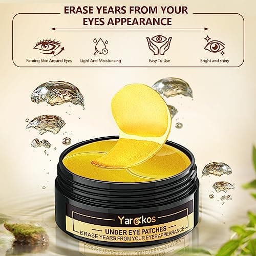 24K Gold Undereye Mask (60 Pcs), Collagen Hydrating Gel Pads, Reduce Puffiness, 30 Pairs Under Eye Patches for Dark Circles Puffy Eyes Treatment, Wrinkle, Women Men Beauty Personal Skin Care Products — view 2