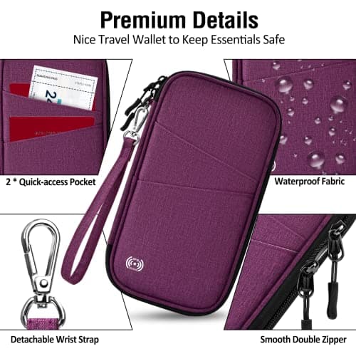 LUROON Passport Holder Travel Wallet, Family Passport Wallet RFID Blocking Waterproof Travel Document Organiser for Cards ID Card Flight Tickets Money Coins Phone Keys — view 4