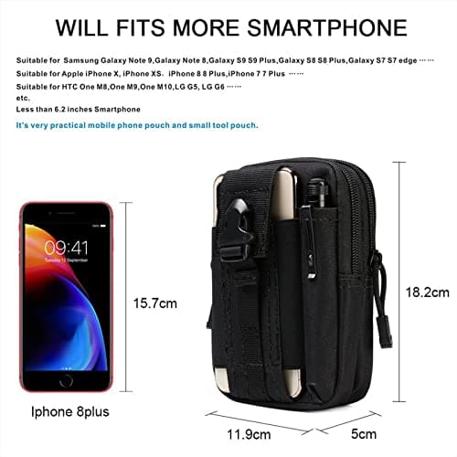 flintronic Tactical Waist Bags, Universal Outdoor Waist Pack| Molle EDC Pouch + Outdoor Hook | Utility Gadget Waist Bag with Cell Phone Holster for Sports, Hiking, Camping, Traveling (Black) — view 2