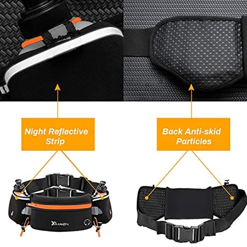 Number-one Running Belt with Water Bottles(2 x 175ML), Hydration Belt Waterproof Waist Pack Bag Fits iPhones Adjustable Sports Waist Pouch for Marathon Running Hiking Cycling, Orange, One Size — view 5