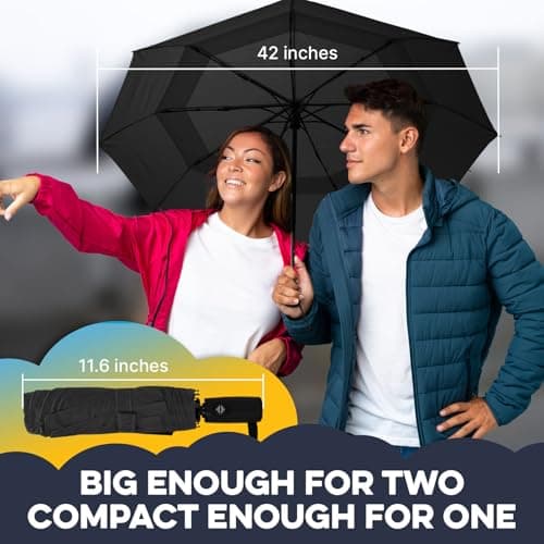 ZENO Compact Travel Umbrella – Sun Umbrella UV Protection, Small Automatic Folding Umbrella for Backpack & Handbag, Windproof with Reinforced Fibreglass Ribs, Water-Repellent Coating, Black — view 2