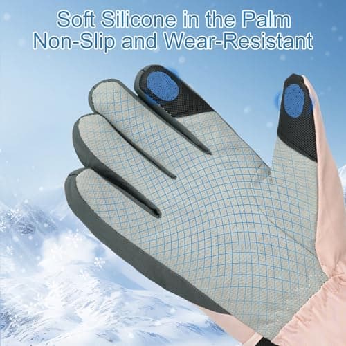 Adiwo Women's Touchscreen Ski Gloves, Winter Waterproof and Windproof Warm Gloves, Anti-Slip Thermal Thickened, Cold Protection, Women Winter Gifts, for Cycling, Running, Hiking, Snow Sports,Pink — view 4