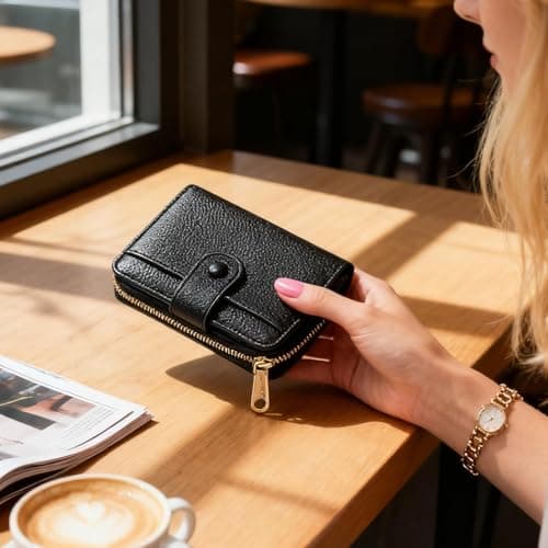 SGETHCH Small Purse for Women - RFID Blocking Bifold Leather Wallet - Compact Card Holder with Zipper Coin Pocket & ID Window - Ladies Minimalist Travel Money Wallet & Organizer - Black — view 6