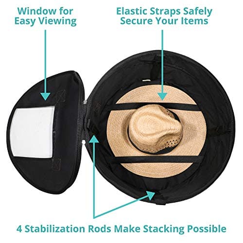 HappiBox Hat Storage Box | Stuffed Animal Toy Storage | Stackable Round Pop-up Container | Travel Hat Boxes for Women & Men | Closet Organizer w Lid | Dust Cover Cowboy Sun Beach Hats (Black, 1 Pack) — view 5