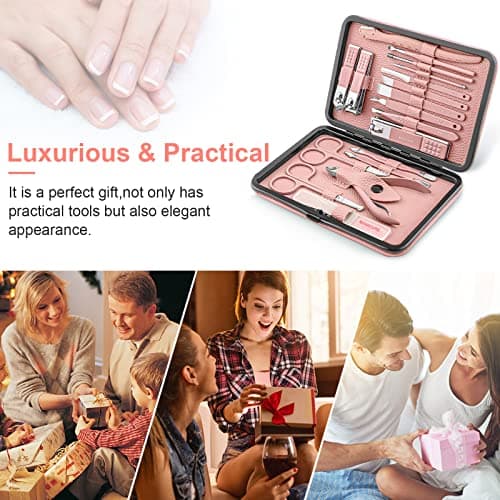 Manicure Set Professional Pedicure Kit Nail Clippers Kit 18 Pcs，Pink — view 6