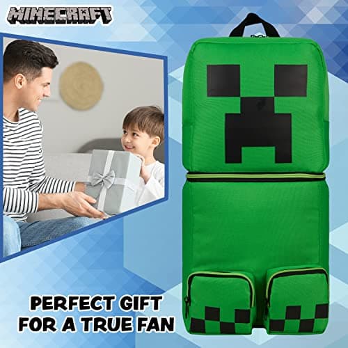 Minecraft Children’s Backpacks for Boys Creeper Rucksack School Bag with Zipped Pockets Adjustable Straps Kids Backpack Travel Sports Gamer Gifts for Boys (Green 3D, 46x21x18.5cm) — view 3