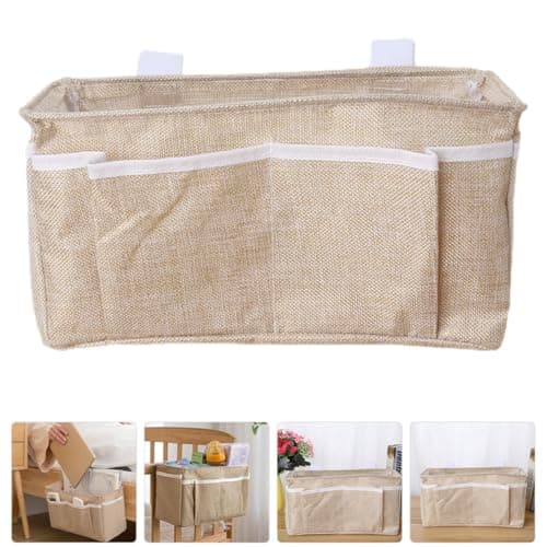 BESPORTBLE Bedside Hanging Storage Bag for Dormitory and Car Use, Beige Cotton Linen Organizer with Multiple Pockets, Bedside Phone Holder and Small Item Storage for Bedroom and Travel — view 6