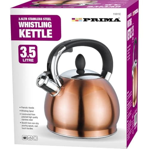 3.5l Gold Whistling Kettle - Stainless Steel Gas Electric Hob Kitchen | Phenolic Handle, Non Drip Whistling Spout, 3.5 litres Capacity - Indoor & Outdoor | Suitable for Fishing, Hiking, Camping