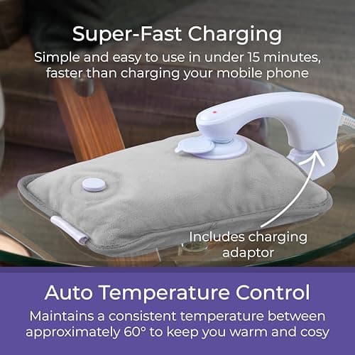 Carmen Rechargeable Hot Water Bottle, Soft Touch Fleece Cover, Hand Warmer, Automatic Temperature Control, Grey, H x 17cm W x 24cm, C85043GRY — view 5