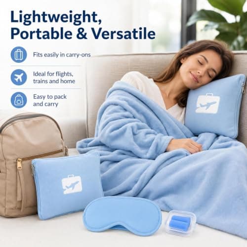 Travel Blanket and Pillow, Ultra Soft 2 in 1 Airplane Blanket, 50x60 Inches — view 4