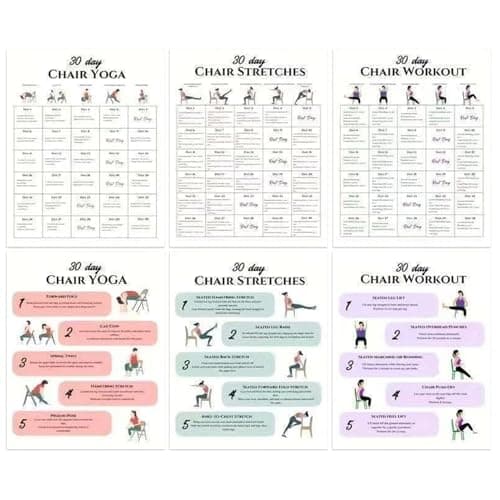 Chair Yoga Chart 30-Day 6 Pieces Fitness Poster