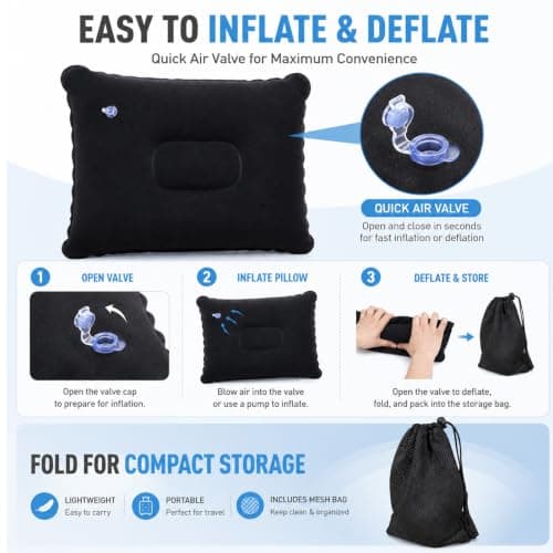 Pownert 4 Pack Blow Up Pillow 43 x 27cm, Inflatable Pillow Set with 2 Storage Bags, Beach Pillow for Sunbathing, Sunbed Pillow, Inflatable Cushion for Sun Lounger Camping Travel — view 3