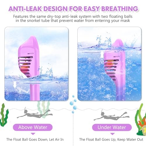 Kids Snorkel Mask Full Face, Snorkeling Gear for Kids 3-14 with Camera Mount, 180 Degree Panoramic View Snorkeling Set Anti-Fog Anti-Leak (Purple) — view 4