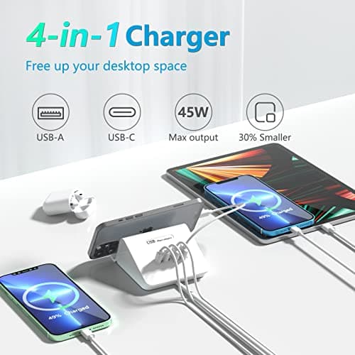 Qurzou USB C Charging Station 45W PD Fast Charger Plug,Multi USB Wall Charger for iPhone,iPad,Samsung,Huawei,AirPods,Pixel, iWatch, Redmi etc (white) — view 2