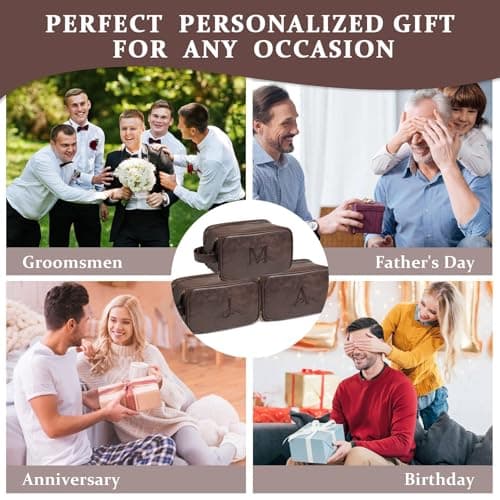 Janhavi Travel Toiletry Bag For Mens PU Leather Engraved Initials (Brown — view 2