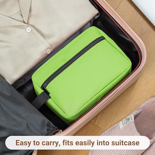 Elviros Travel Toiletry Bag for Women and Men, Lightweight Makeup Bag Hanging Dopp Kit with Shaving Compartment Cosmetic Organizer Small Tool Bag Travel Essentials, Gifts for Men & Women, Neon Green — view 6