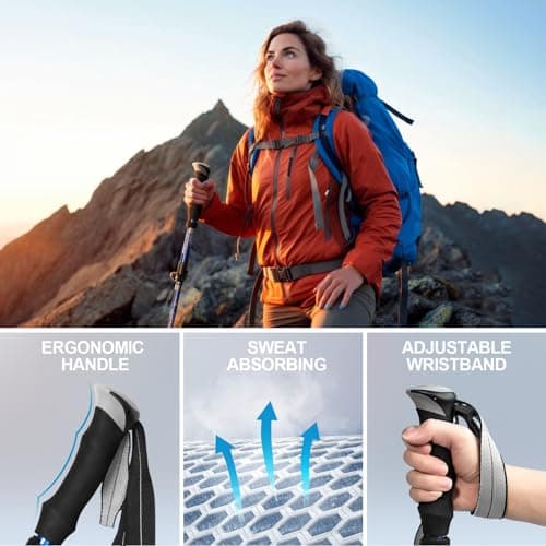 covacure Walking Poles, 7075 Aluminum Tri-fold, Adjustable Height, 2PCS — view 4