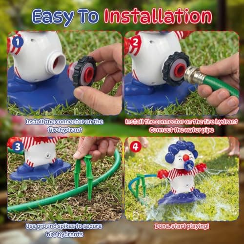 Water Sprinkler for Kids, Cute Clown Garden Water Toys Sprinkler with 5 Wiggle Water Tubes Sponge Balls Hose Adapters, Garden Toys for Toddlers Ages 3-8 for Lawn, Outdoor, Pool party — view 4