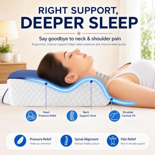 Drifina Orthopedic Cervical Memory Foam Pillow for Neck & Shoulder Pain Relief - Contour Neck Support with Neck Roll, Ergonomic Dual-Height for Side/Back Sleepers, Cooling Washable Pillowcases — view 3