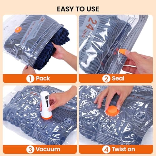Vacuum Storage Bags With USB & TYPE C Pump, Suitcase Travel Compression Bags, 12 Pack Space Saver Bags For Luggage & Suitcase, Space Saver For Clothes & Travel — view 6