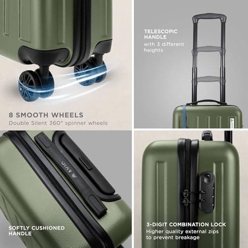 AVIO 55cm Cabin Suitcase | Lightweight Four-Wheel Spinner Lock - Dark Green — view 5