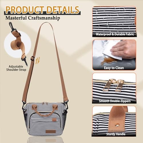 TuErCao Small Lunch Bag Lightweight Mini Insulated Lunch Box for Women Work Portable Soft Cooler for Picnic Travel Road Trips, Loncheras para Mujer, Stripes — view 4