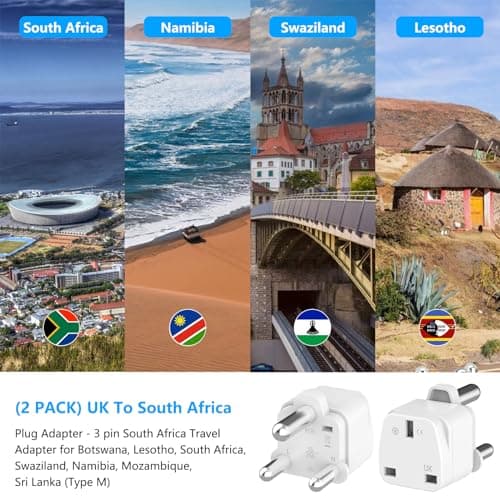 Loydia UK to South Africa Plug Adapter, 2 Pack UK to South Africa Travel Adapter Converter Plug, 3 Pin South Africa Travel Adaptors for Botswana, Lesotho, Swaziland, Namibia, Sri Lanka (White, Type M) — view 4