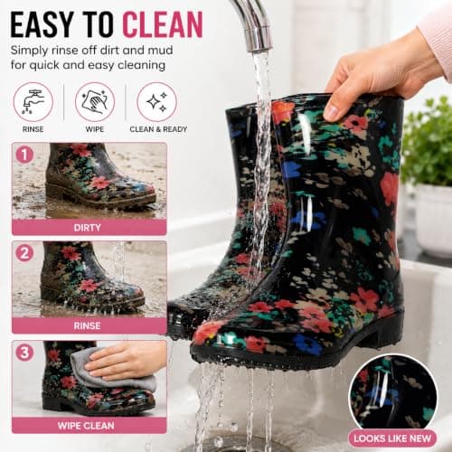 A2Z Ladies Waterproof PVC Rain Boots Stylish Mid Calf Slip On Wellies — view 4
