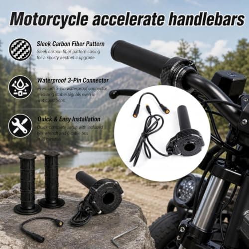Full Twist Throttle Grip 12-72V, 3 Pin Surron Style Ebike Throttle | Carbon Fiber Pattern, WP Plug Throttles with Adapter, for Lectric XP4 Macfox X1 HappyRun Surron — view 5