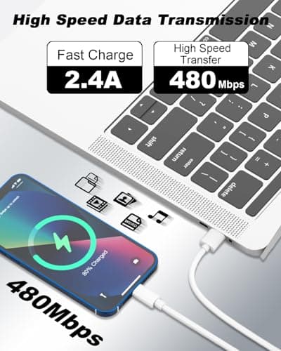 iPhone Charger Cable 2M, Apple MFi Certified USB to Lightning Cable, Fast Charging Data Sync Lead, White Long Cord for Home Office and Travel, Compatible with iPhone 14 13 12 11 Pro Max X XR 8 7,iPad — view 5