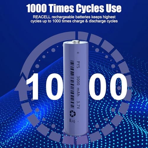3.7V Rechargeable Battery REACELL 3000mAh Large Capacity Button Top NiMH Batteries with Case, Perfect for Flashlight,Small Fan,Camera,Doorbell,Headlamp (4 pack+box) — view 4