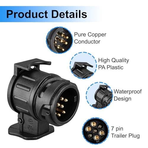 Double Dragon 13 Pin to 7 Pin Towing Adapter | Car to Trailer Caravan Converter | Truck Tow Bar Towing Electric Socket Plug Adaptor | 12V Waterproof Adapter | Suitable for European Standard Trailer — view 2