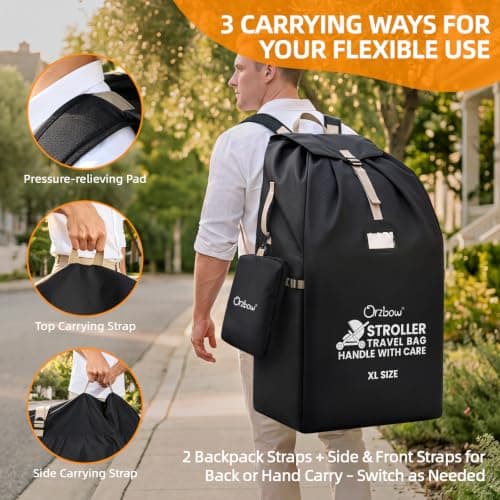 Orzbow XL Pram Bag for Airplane, Extra Large Stroller Travel Bag, Black — view 4
