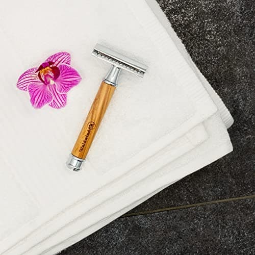 WALDWIND Olive Wood Safety Razor with 10 Razor Blades Includes E-Book Plastic-Free Zero Waste Wet Razor for Men and Women Closed Comb Sustainable Safety Razor — view 3