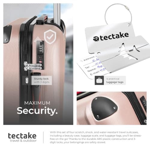 tectake® Hard Shell Suitcase Set, Incl. Extra Large, Large, Medium Suitcases & Beauty Case, Lightweight Suitcases with TSA Lock, ABS Shell, 360° Wheels, Telescopic Handle & Luggage Scale - Rose Gold — view 6