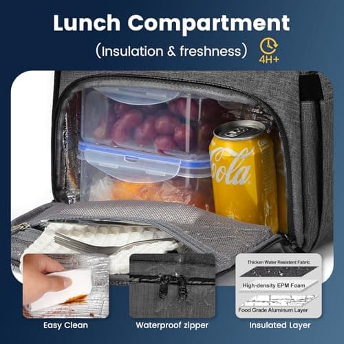 RUCYEN Lunch Backpack, 17.3 Inch Large Lunch Insulated Cooler Bag Travel Laptop Backpack with USB Port for Men Women, RFID Blocking for Work Picnics Black — view 4