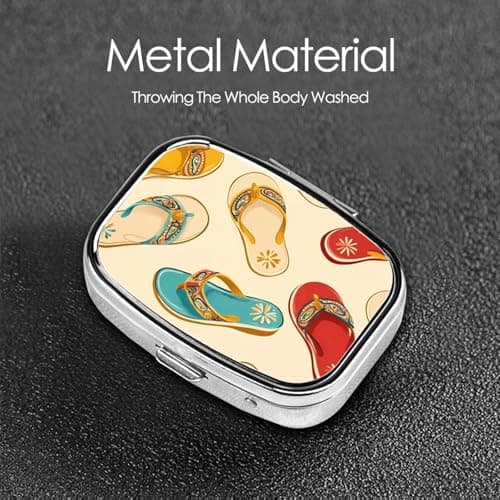 Summer Sandals Pattern Square Pill Box Mini Metal Travel Medicine Organizer 2 Compartments Pocket Portable Small Storage Case — view 5