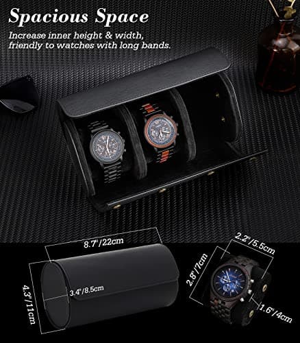Emibele Watch Roll Travel Case, 3 Slot PU Leather Watch Case for Men Women — view 3