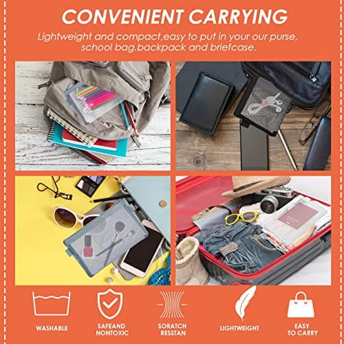 Thinp 3 Pieces Clear Pencil Pouch Makeup Bags with Zipper Nylon Mesh Pen Pouch Pencil Case Stationery Storage Bag for School&Office Supplies Cosmetics Travel Accessories (Black, White, Grey) — view 6