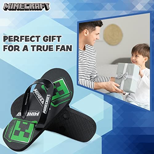 Minecraft Boys Sliders or Flip Flops for Beach and Pool - Boys Gifts (Black Flip Flops, 10-10.5 UK) — view 3