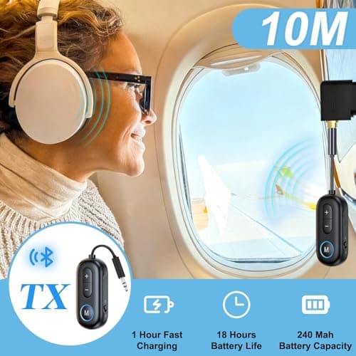 Airplane Bluetooth 5.4 Transmitter Receiver 2-in-1 Wireless Aux Adapter 3.5mm 18H Playtime Airfly pro 2 TV Airplane Car Gym Home Stereo Speaker Travel Flight — view 5