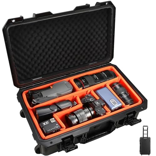 Rolling Camera Case Waterproof Travel Drone Photo Kit Hard Case with Padded Dividers and Wheels Dustproof/Impact Resistant,Allowed on Board 22.7” x13.8” x 8.07” Black