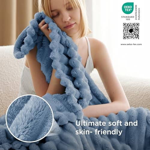 Bedsure Fleece Throw Blanket for Bed - Fluffy, Ashley Blue, 150x200 cm — view 3
