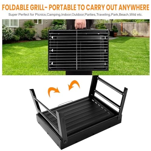 Uten Barbecue Grill Portable, Charcoal Barbecues, Stainless Steel BBQ, Desk Tabletop Outdoor Barbecue Grill, Charcoal BBQ Pit Grill for Picnic Garden Camping Travel (20.47''x11.61''x8.74'') — view 6