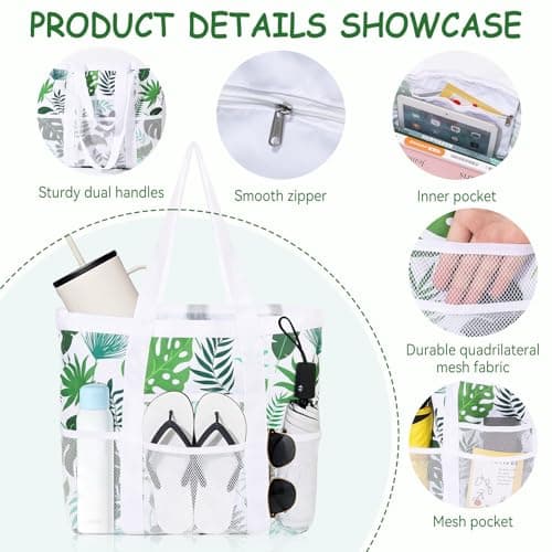 MOFASVIGI Waterproof Mesh Beach Bag Women with Pockets Foldable — view 3