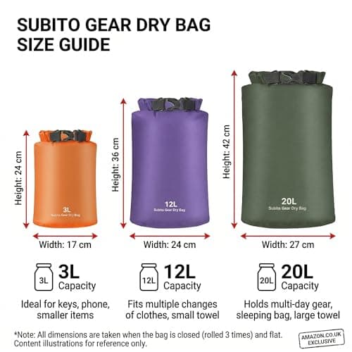 VLUNT Waterproof Dry Bag Set 3 Pcs Roll-Top Stormlight Dry Bags 3L,12L, 20L — view 2