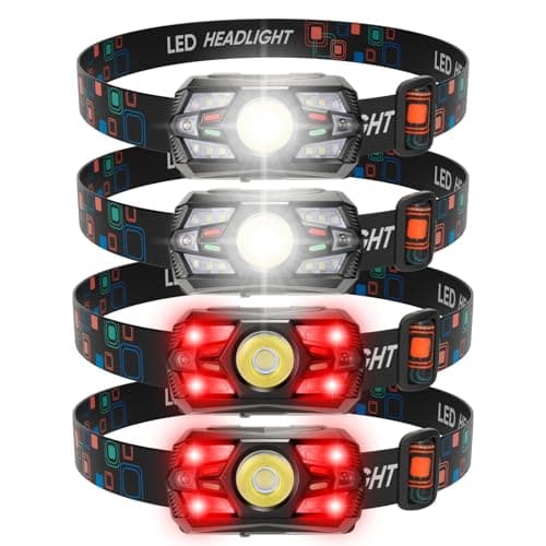 NAKCNM 4Pack LED Head Torch Rechargeable, Motion Sensor Headtorch Red Light