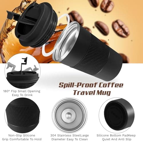 KANGSIT Travel Mug, Insulated Coffee Cup, Black, 380ml — view 5